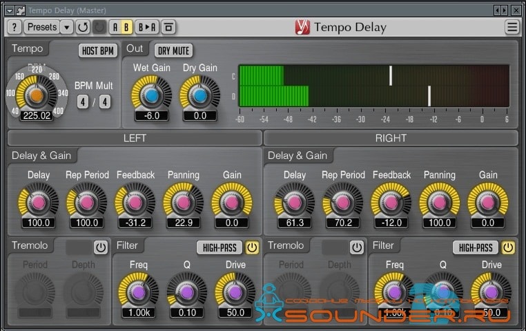 Скриншот VST плагина задержки